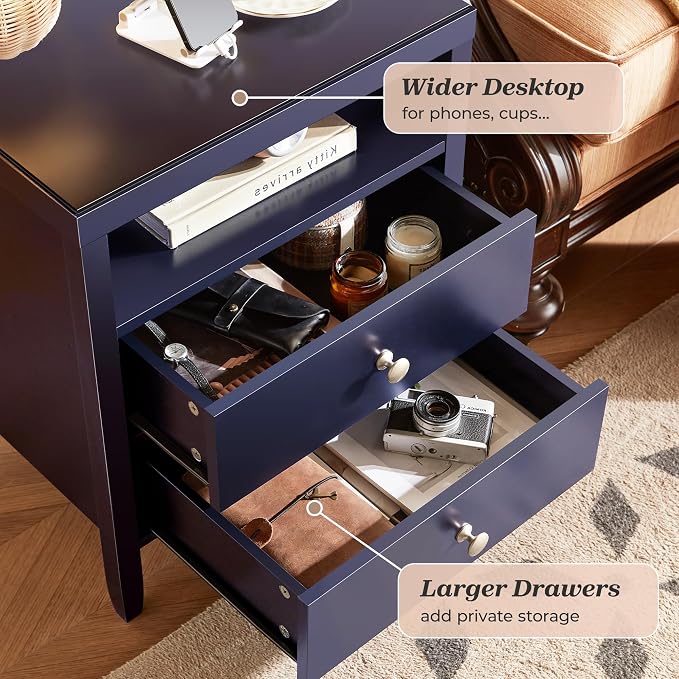 Huuger Nightstand with Charging Station, Bedside Table with Storage, Modern - Image 6