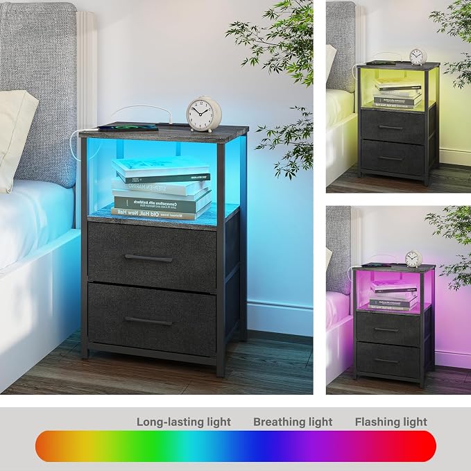 TUTOTAK Nightstands Set of 2, LED End Table - Image 7