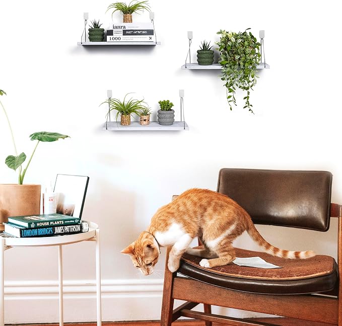 Floating Wall Shelves, Rustic Wood Wall Mounted Shelf Set of 3 | No Drill - Image 2