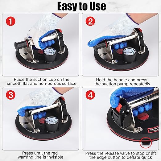 ZANSONG02 Heavy Duty Vacuum Suction Cup Lifter for Glass, Air Conditioner, Washing Machine, Refrigerator with Pressure Gauge(ZANSONG-2-1)