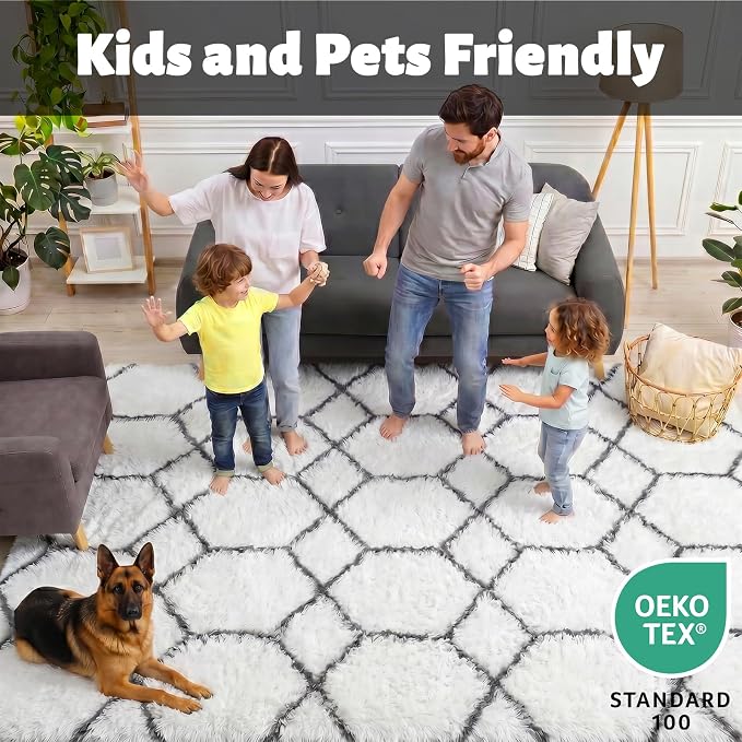 5x7 Area Rugs for Living Room Bedroom, Fluffy White and Grey Throw Rug - Image 3