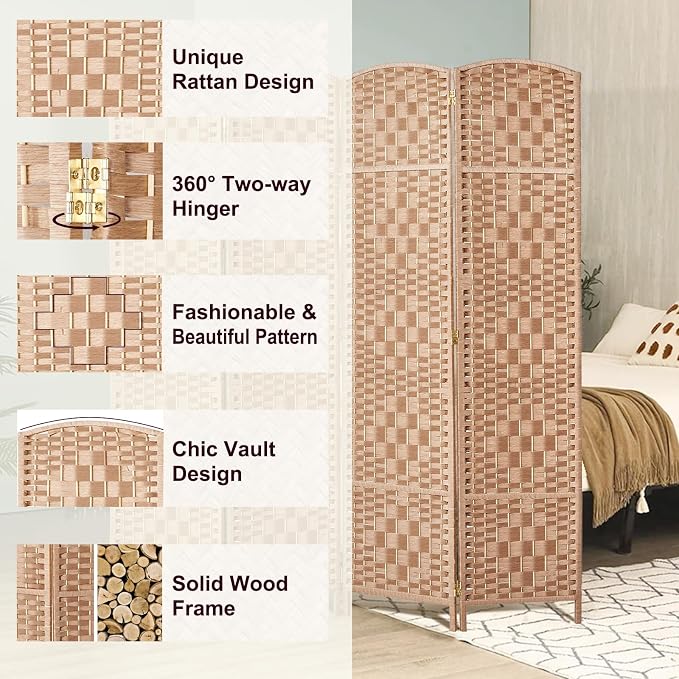RHF Room Divider Panel, 8Panel Partition Room Dividers, Wall Divider, Natural | - Image 5