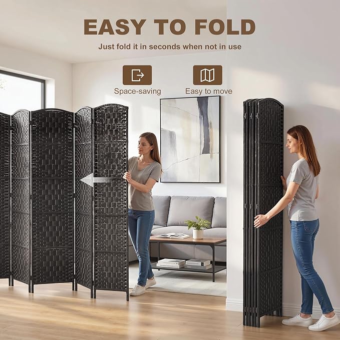 HOMCOM Room Divider 6-Panel, 6FT-Tall Folding Privacy Screen, Coffee | - Image 3