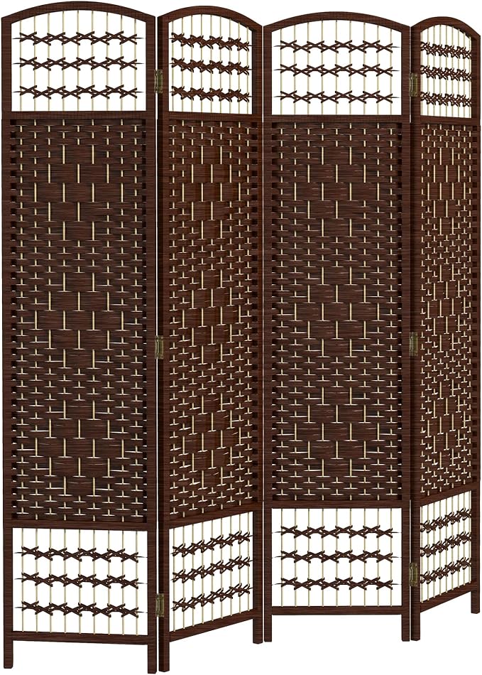 HOMCOM 4 Panel Room Divider, Folding Privacy Screen, Wave Fiber Freestanding by HOMCOM