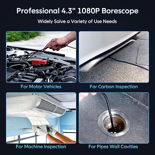 Endoscope with Light and 50ft Semi-Rigid Cable, Handheld Borescope 4.3'' HD 1080P, 8 Adjustable LED Lights, IP67 Waterproof Inspection Camera for Sewer, Gadgets for Men (Single Lens)