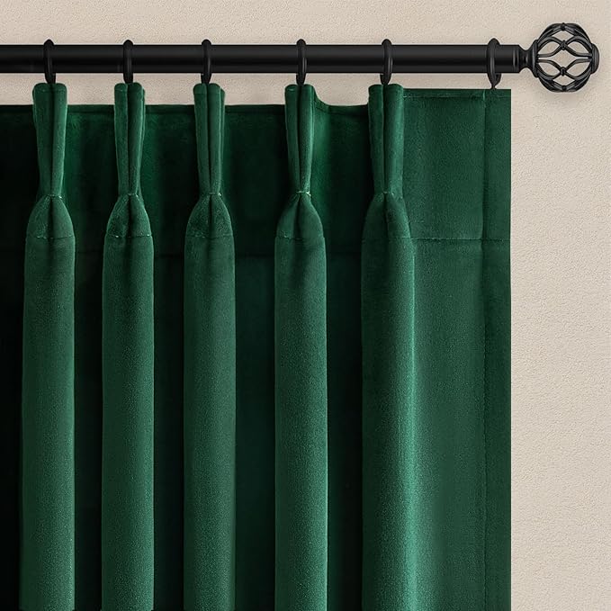 96 Inches Long Green Velvet Curtains by Unknown