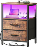 Huuger Night Stand with Charger Station and LED Lights, 2 Drawer Nightstand | by Huuger