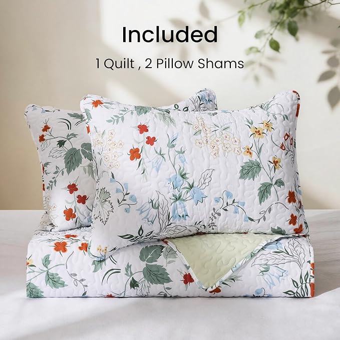 EXQ Home Printed Quilt Set Full Queen Size Green Leaves Bedspread Set | Bedding - Image 8