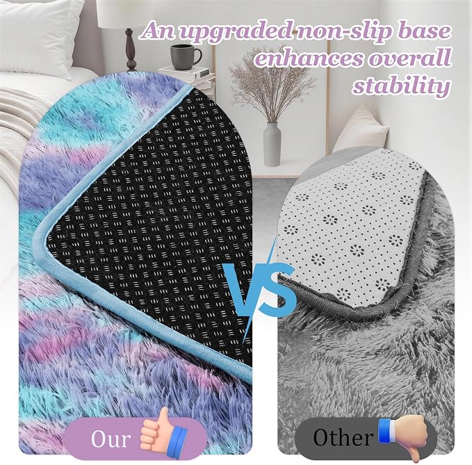 Area Rug Living Room Bedroom: 5x7 Fluffy Plush Shag Carpet Rainbow | - Image 6