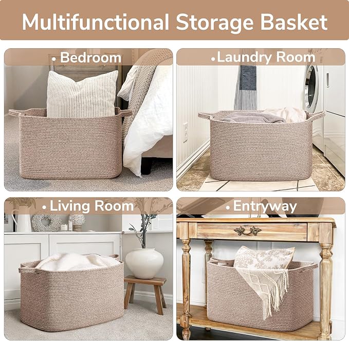 Goodpick 85L Large Woven Rope Blanket Basket, Toys & Clothes, Living Room & - Image 4