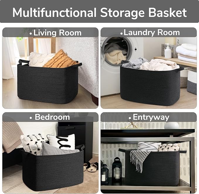 Goodpick 85L Large Woven Rope Blanket Basket, Pillows & Toys, Living Room & - Image 4