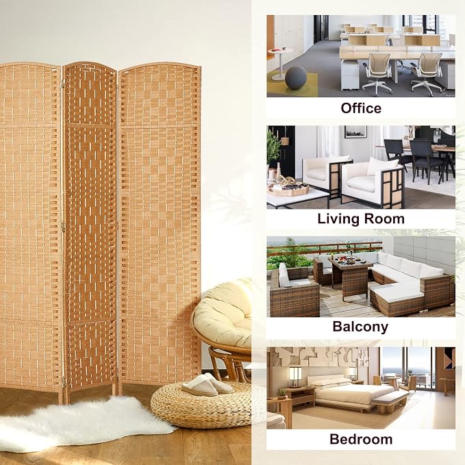 RHF Room Divider Panel, 4 Panel Partition Room Dividers Screen, Light Beige | - Image 7