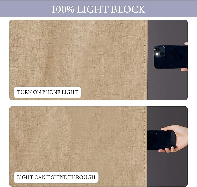 RYB HOME Natural Linen Textured French Door Window Curtains 100% Blackout | - Image 4