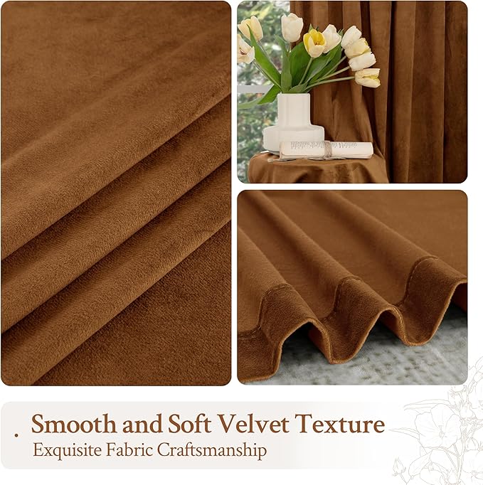 LAMIT 90 Inches Velvet Panels for Living Room, Bronze Brown Thermal Blackout Curtains Room Darkening Back Tab and Rod Pocket Panels for Mid Century Decor Bedroom, 2 Panels, 52 x 90 Inch
