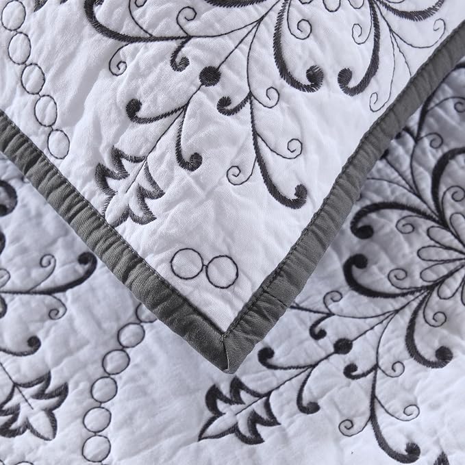ROOMLIFE Quilt Set King Size 3D Floral Embroidery Pattern 3-Piece Cotton - Image 9