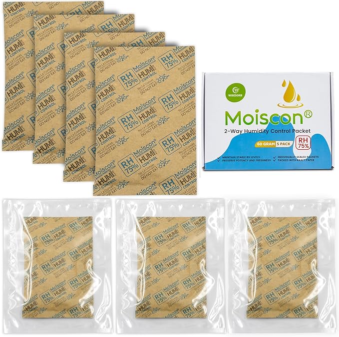 Wisesorb 75% Two-Way Humidity Control Packs - 60 Gram - 90 Pack - Moisture Control Packets Individually Wrapped for Storing 1 lb, Humidifier Packs for Storage Containers Hydration Packets