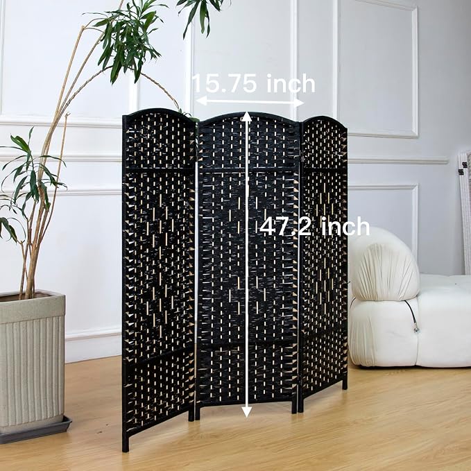 3-Panel Short Room Divider, 3.9 ft Freestanding Partition Wall, Natural Black - Image 5