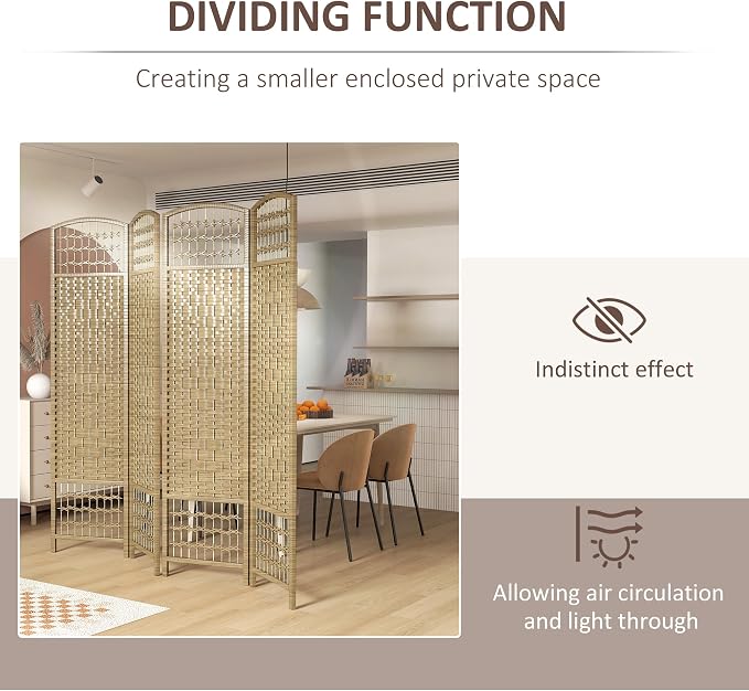 HOMCOM 4 Panel Room Divider, Folding Privacy Screen, Natural | Room Separator - Image 6