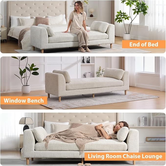83.1" Oversized Chaise Lounge, Chenille Upholstered End of Bed Bench - Image 6