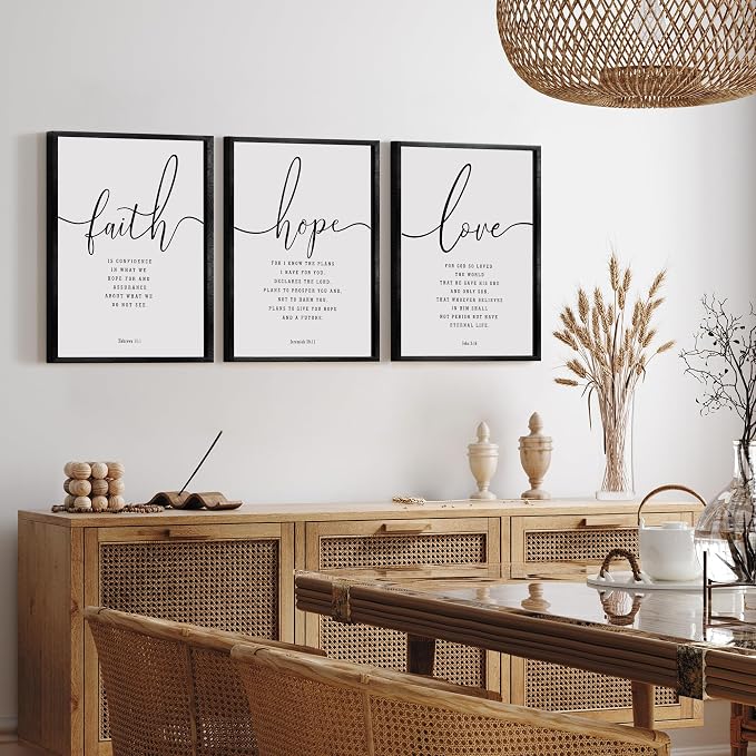 Houmury 3PCS Framed Faith Hope Love Bible Verses Wall Art Farmhouse Religious - Image 4