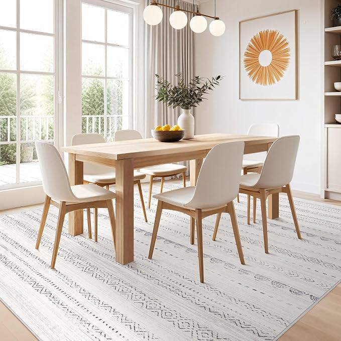 Nakagishi Boho 9x12 Area Rug Living Room Rugs Machine Washable Gray | Soft - Image 7