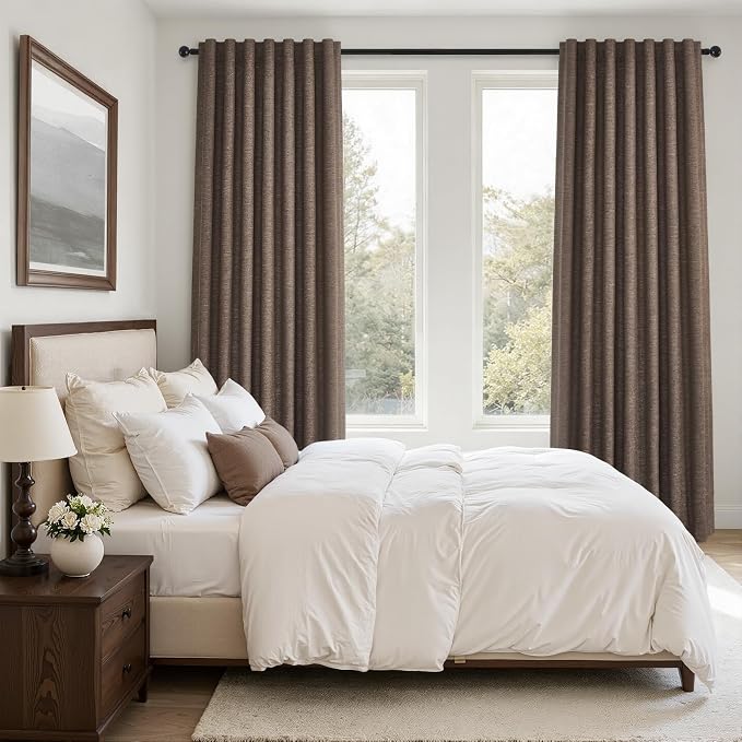 Topfinel Dark Brown 90 Inch Blackout Linen Curtains by Topfinel