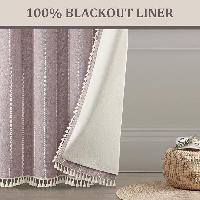 Purple 100% Boho Blackout Curtains 84 Inch 2 Panels - Image 3