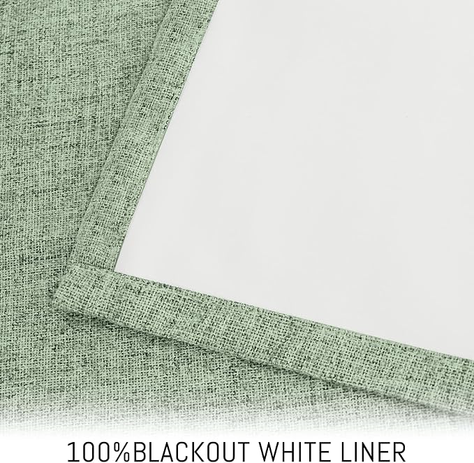 Yakamok 84 Inch Light Sage Green Linen Texture Curtains - Image 3