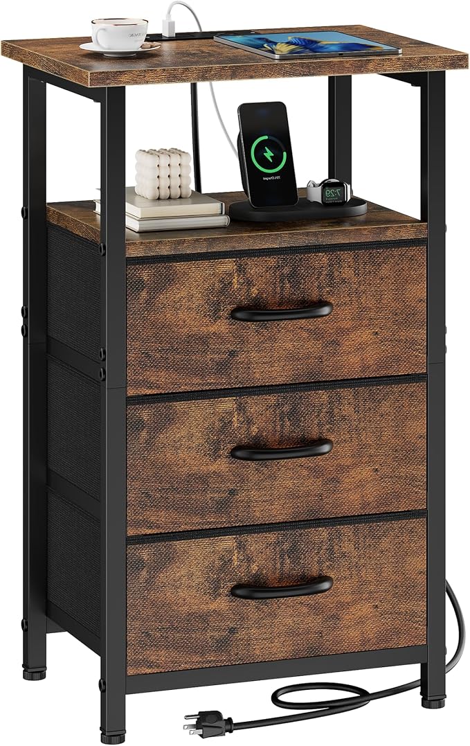 Nightstand with Charging Station, Bedside Table with USB Ports and Outlet by Vagusicc