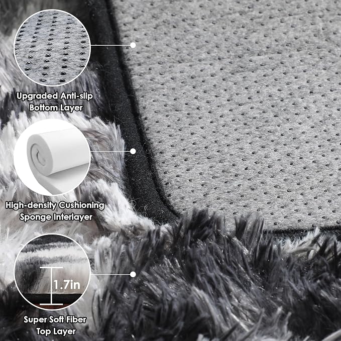 Runner Rugs for Bedroom Living Room, Fluffy Black and White 2x6 Bedside Hallway - Image 2