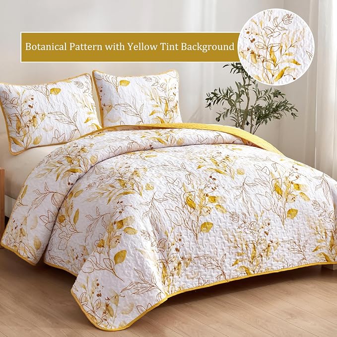 Anibedding Queen Quilt Set, Mustard Yellow Coverlet Set, Women Lightweight - Image 2