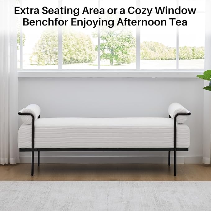 SOFTHION 61.2" End of Bed Bench, Corduroy Upholstered Entryway Bench, Footrest - Image 7