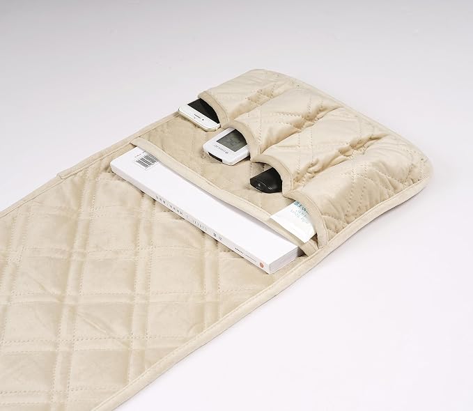 Brilliant Sunshine Beige Velvet Couch Armrest Cover, Armrest Organizer & Caddy - Image 4