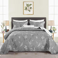 DJY Queen Size Grey Botanical Quilt Set, Floral Bedspread Coverlet | by HOME