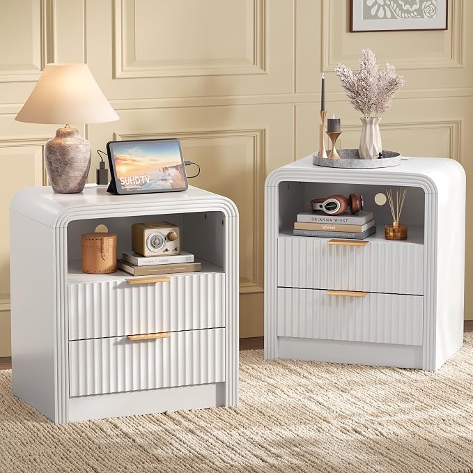 Decofy Fluted 2-Drawer Nightstand Set of 2 by Decofy