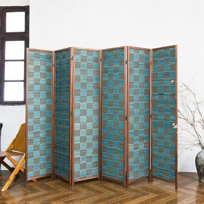 6 Panel Bamboo Room Divider, 5.6 ft Tall Double-Sided Folding Privacy Screen - Image 3
