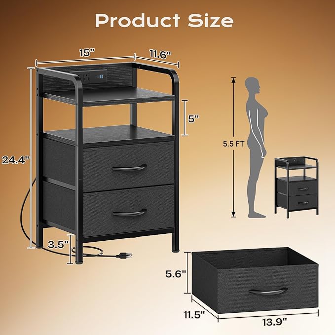 Huuger Nightstands Set of 2, Night Stand - Image 3