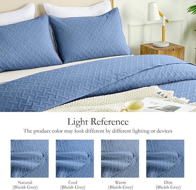 FLYMME King Size Quilt Bedding Set Bluish Grey Lightweight Bedspreads - Image 5