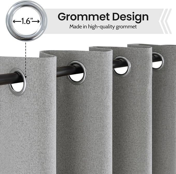 COSVIYA 100% Blackout Dove Grey Linen Curtains & Drapes 84 Inch Length | Light - Image 4