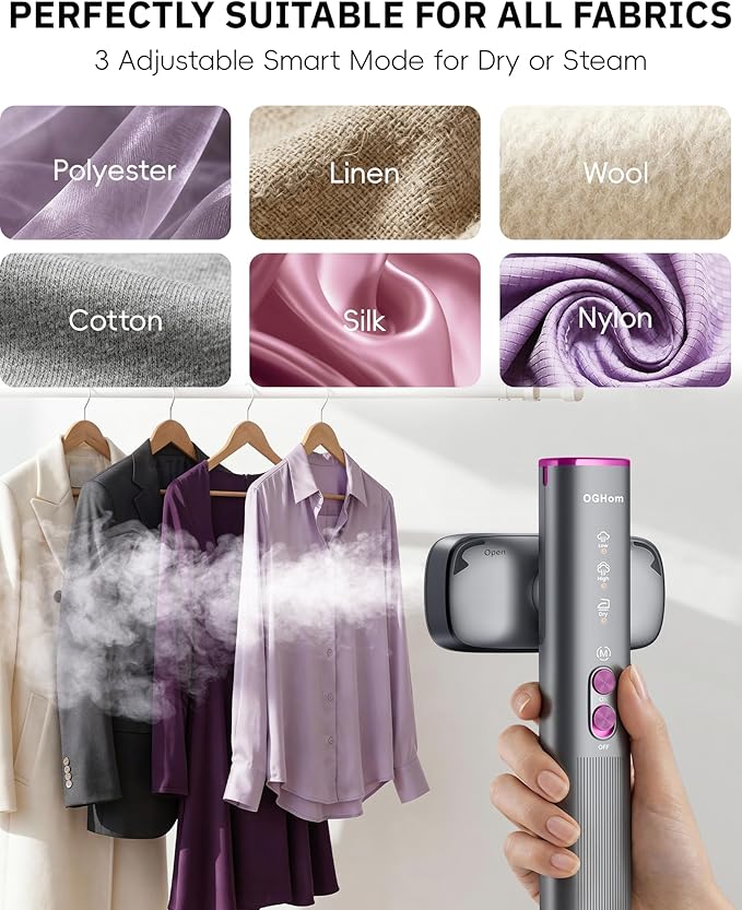 OGHom Steamer for Clothes, 110-240V Travel Steamer & Iron 2 in 1, 1000W Powerful Steam, Portable Handheld Garment Wrinkle Remover, 30s Fast Heat-Up with 3-mode Steam Control, for Global & Europe