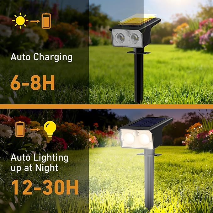 btfarm Solar Spot Lights Outdoor Waterproof, 12 Pack/3 Modes Motion Sensor Lights, Solar Powered Spotlights 2-in-1 Auto On/Off for Outside Pathway Yard Garden Landscape Lighting, Warm White