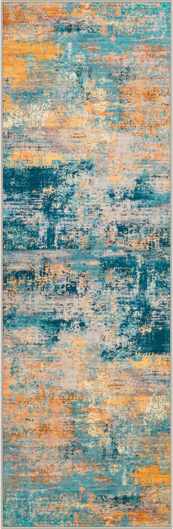 2.6x10 Washable Runner Rug:Modern Abstract Soft Carpet Rosy Haze | by FXRHLP