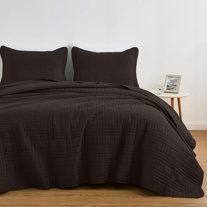 Chezmoi Collection Kingston Queen Size Bedspread Set, 3-Piece Brown Oversized - Image 2