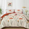 WONGS BEDDING Floral Quilt Set King, Shabby Chic Terracotta Cream Floral by WONGSBEDDING