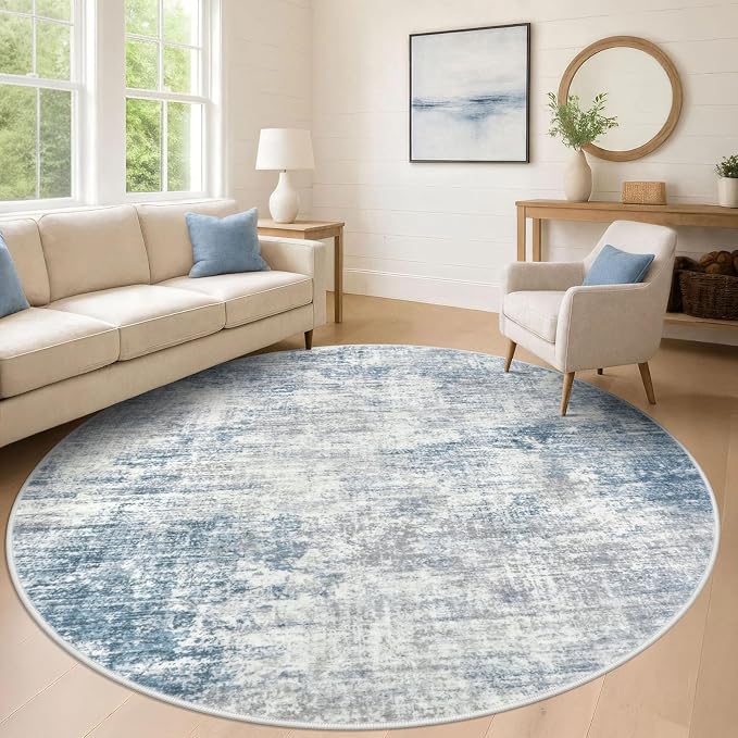 Abstract Round Area Rug 8 Ft Washable Circle Rugs Large Round Rug Non Slip Thin by iOhouze