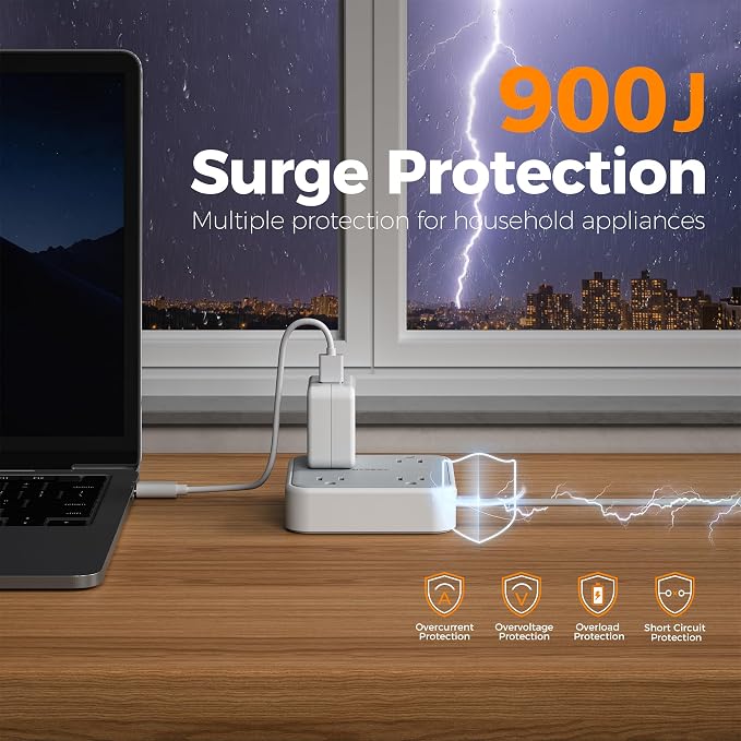 TESSAN Surge Protector Flat Extension Cord 10Ft, Flat Plug Power Strip | 4 - Image 5