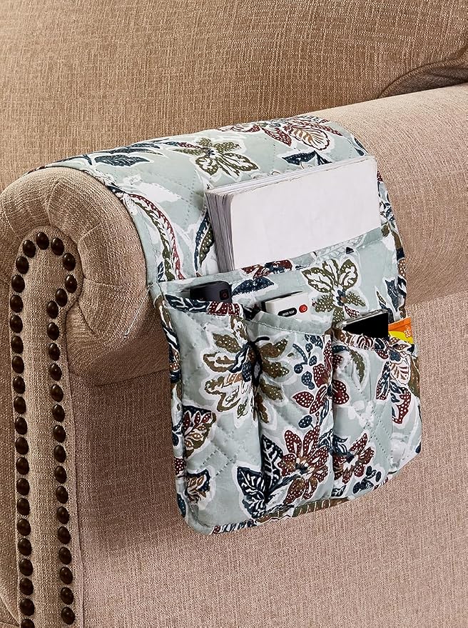 Brilliant Sunshine Vintage Green Flowers Couch Armrest Cover, Armrest Organizer - Image 3