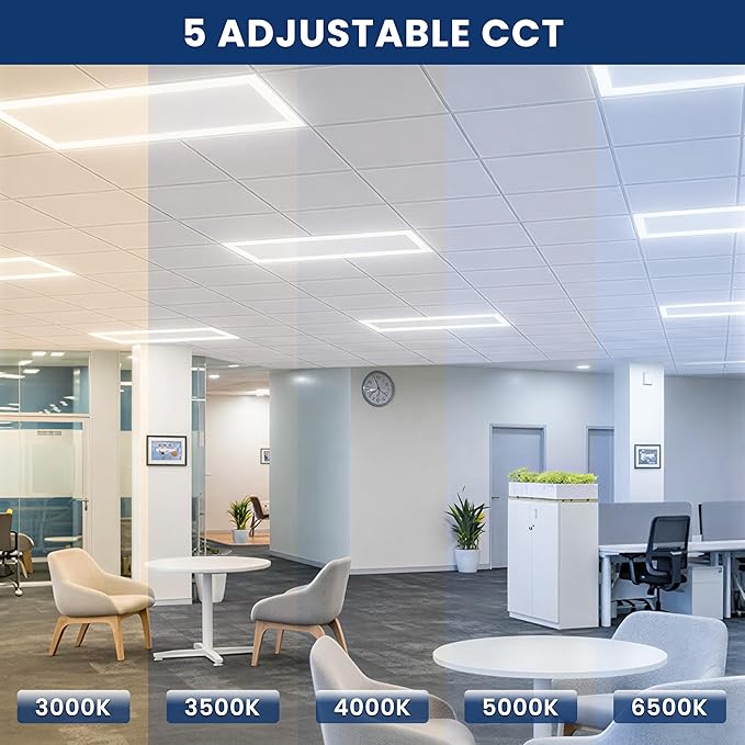 2x4 LED Flat Panel light, Edge-lit Frame Selectable 40W/50W/60W & CCT 3K/3500K/4K/5K/6500K, 7500LM, LED 2x4 Ceiling Light, 0-10V Dimmable Drop Ceiling Light Fixture, Led Flat Panel (4Pack)