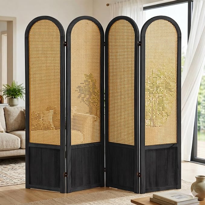 4 Panel Rattan Room Divider Screen, Boho Folding Privacy Screen | Decorative - Image 8