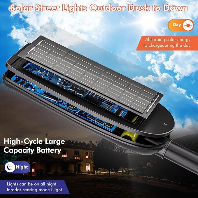 MMKT Solar Street Lights Outdoor, 3 Color Warm White LED Dusk to Dawn IP65 Waterproof Solar Flood Light with Motion Sensor and Remote Control for Outside Path, Yard, Garden, Walkway